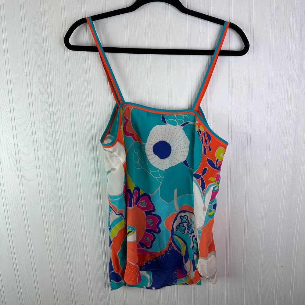 Trina Turk Sea Cove Beachballer Tank Size Large 100% Silk